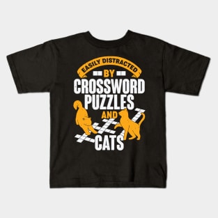 Easily Distracted By Crossword Puzzles And Cats Kids T-Shirt